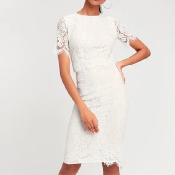 Lulu's Dresses & Skirts - LULU'S White Lace Short Sleeve Midi Dress